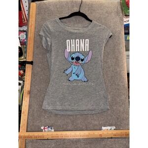 Disney Lilo & Stitch "Ohana Means Family" Gray Graphic T-Shirt Juniors Small